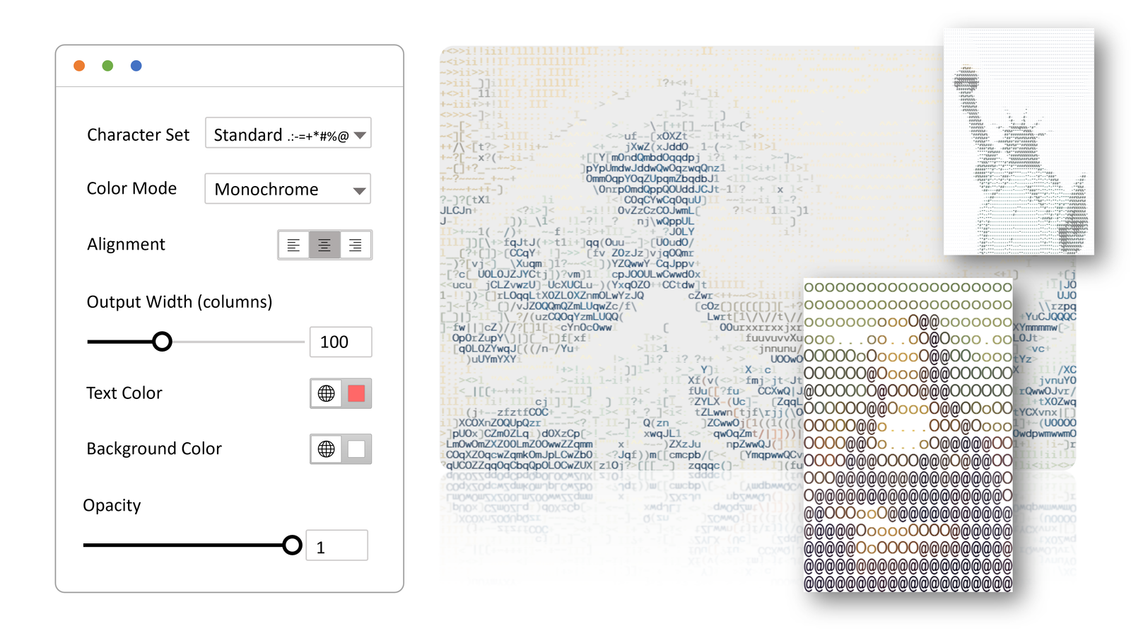 ASCII image treatment preview on a WordPress page